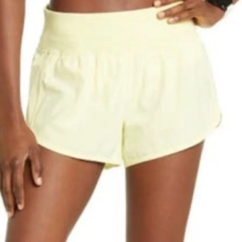 Zella Women's Elastic Wide Waistband Aero‎ Running Shorts in Yellow Elfin 2XL